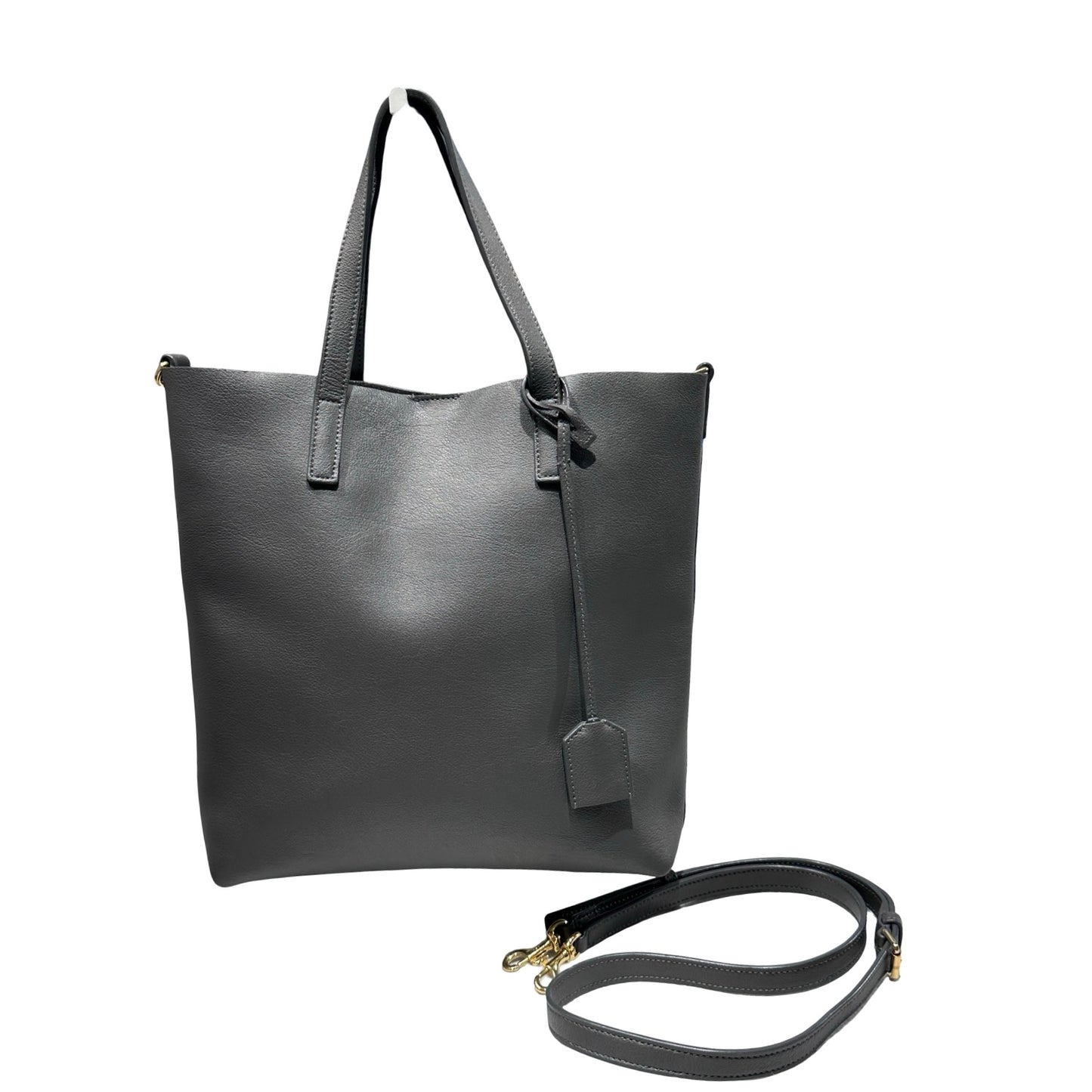 Used SAINT LAURENT Calfskin Leather N/S TOTE Shoulder Bag Grey GHW