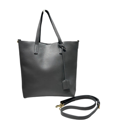Used SAINT LAURENT Calfskin Leather N/S TOTE Shoulder Bag Grey GHW