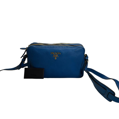 Used PRADA Vitello Phenix Leather Vittelo Phenix Camera Bag Camera Bag Blue