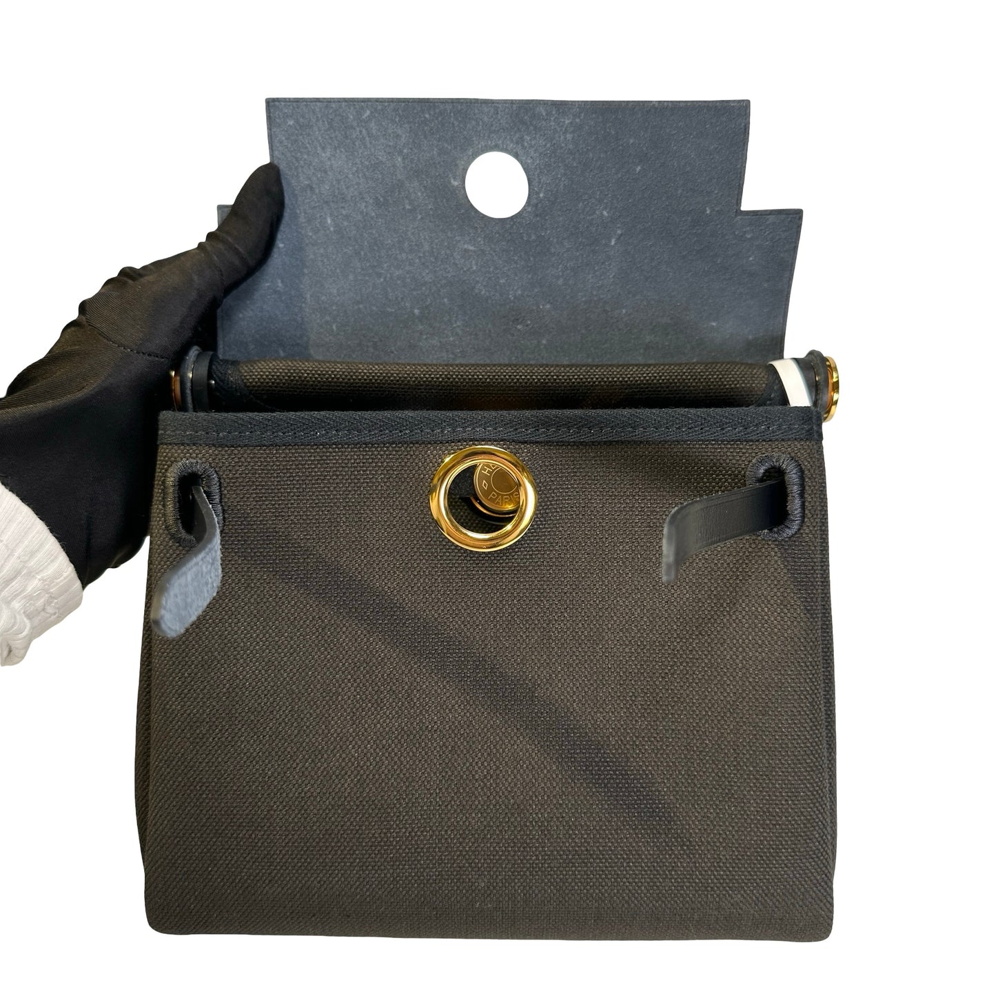 Brand New HERMES Canvas Leather Herbag Zip Shoulder Bag Black Gold