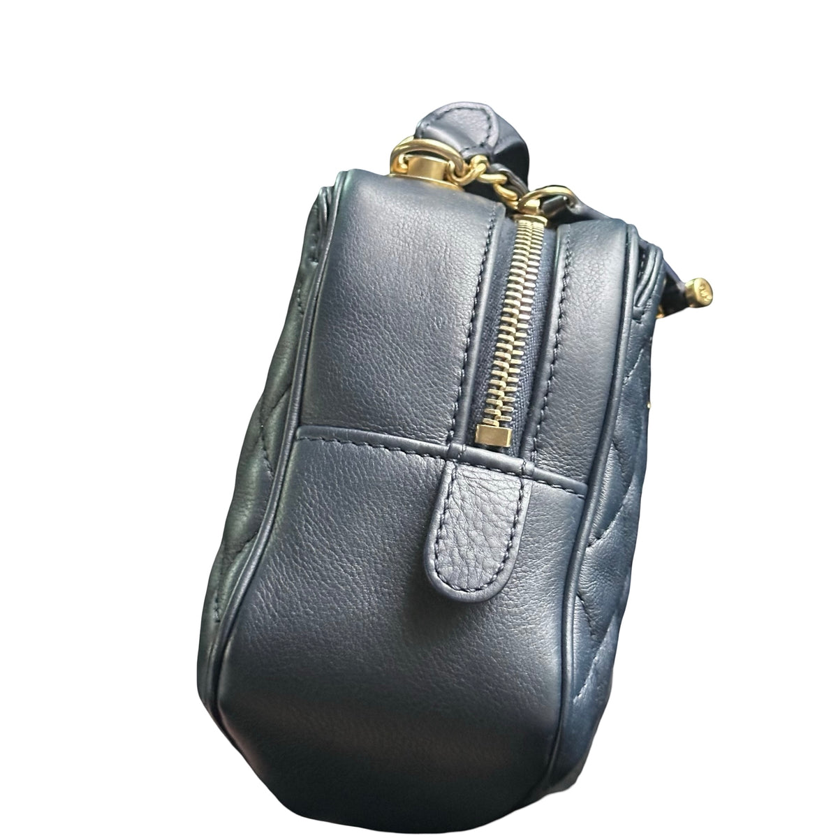 Used CHANEL Quilted Lambskin Camera Case Camera Bag Navy Gold