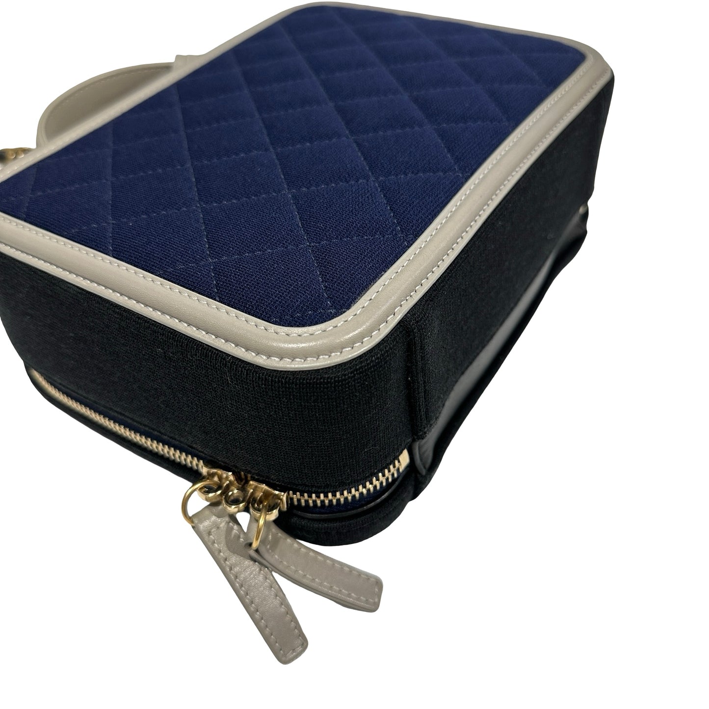 Used Chanel Canvas Calfskin Leather Vanity Case Vanity case Black Gray GHW