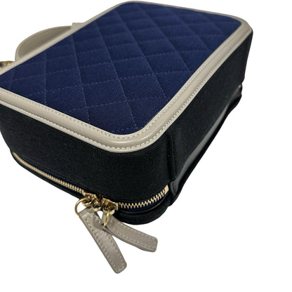 Used Chanel Canvas Calfskin Leather Vanity Case Vanity case Black Gray GHW