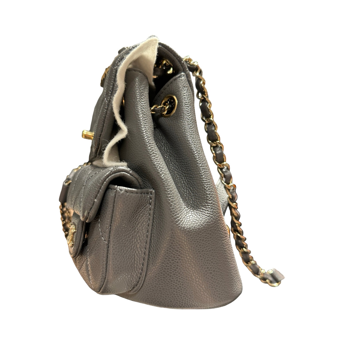 Used CHANEL Caviar Quilted Duma Backpack Mini Backpack Grey Gold