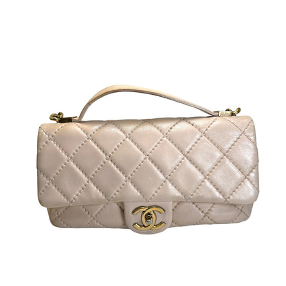 Used CHANEL Quilted Leather Kelly Flap Handbag Beige Gold Tone Hardware