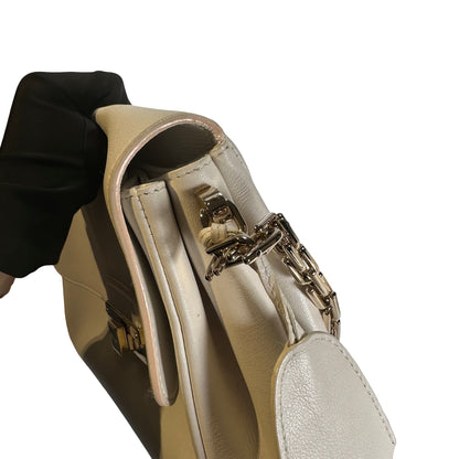 Used CHRISTIAN DIOR Leather Miss Dior Promenade Pouch Chain Shoulder Bag White GHW