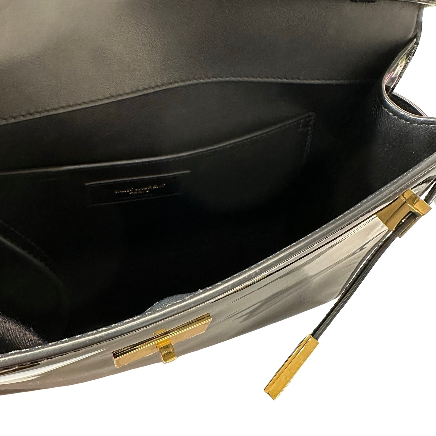 Used SAINT LAURENT Patent Leather Manhattan Medium Shoulder Bag Black GHW