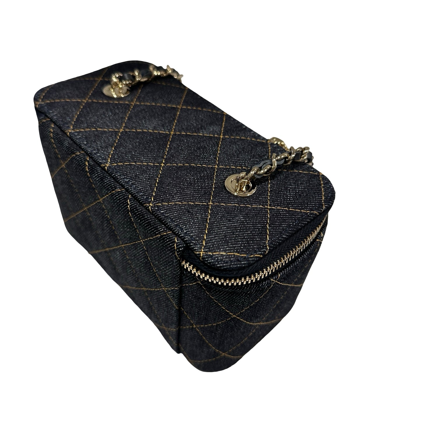 Used CHANEL Quilted Denim Vanity Case Vanity case Navy blue
