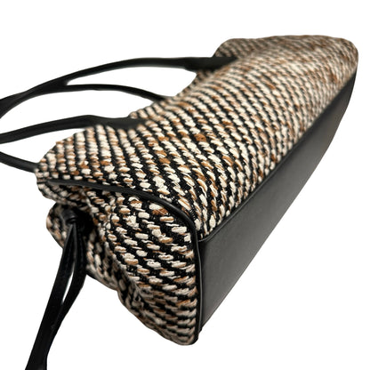 Used CHANEL Tweed Leather Suede Tweed and Leather CC Shoulder Bag Shoulder Bag Black Brown White