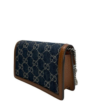 Used GUCCI GG Supreme Denim Dionysus Shoulder Bag Blue Brown