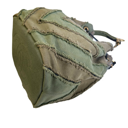 Used CHANEL Chevron Fringed Canvas Chevron Fringed Canvas Drawstring Bucket Bag Drawstring Bag Olive Green