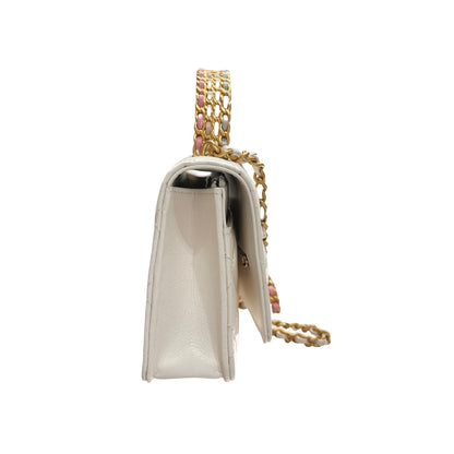 Used CHANEL Lambskin Leather 23P RAINBOW TOP HANDLE WOC Cross Body Bag White GHW