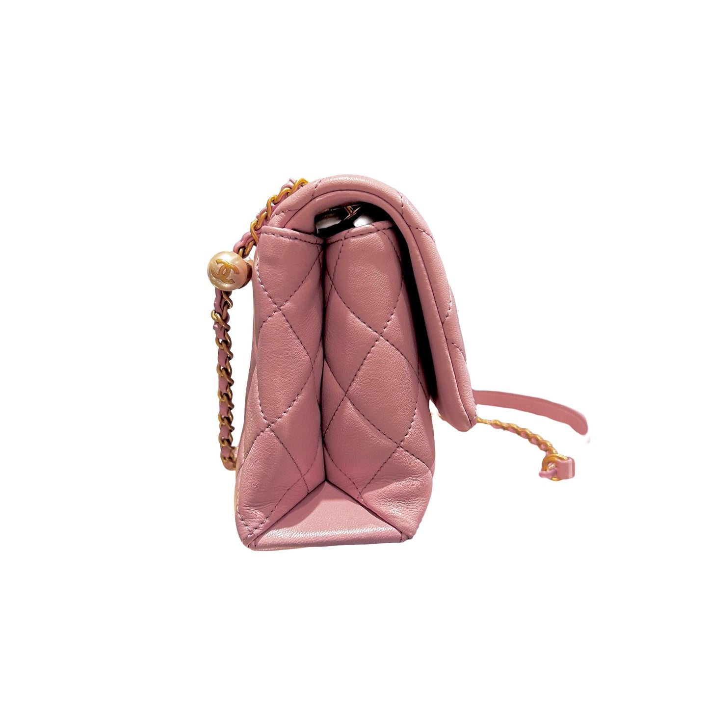 Used CHANEL Lambskin Cross Body Bag Pink GHW