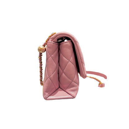 Used CHANEL Lambskin Cross Body Bag Pink GHW