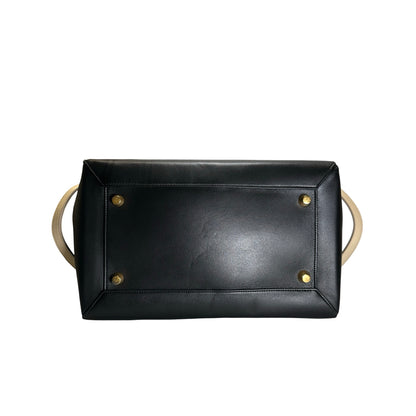 Used CELINE Leather Belt Bag Handbag Black Beige