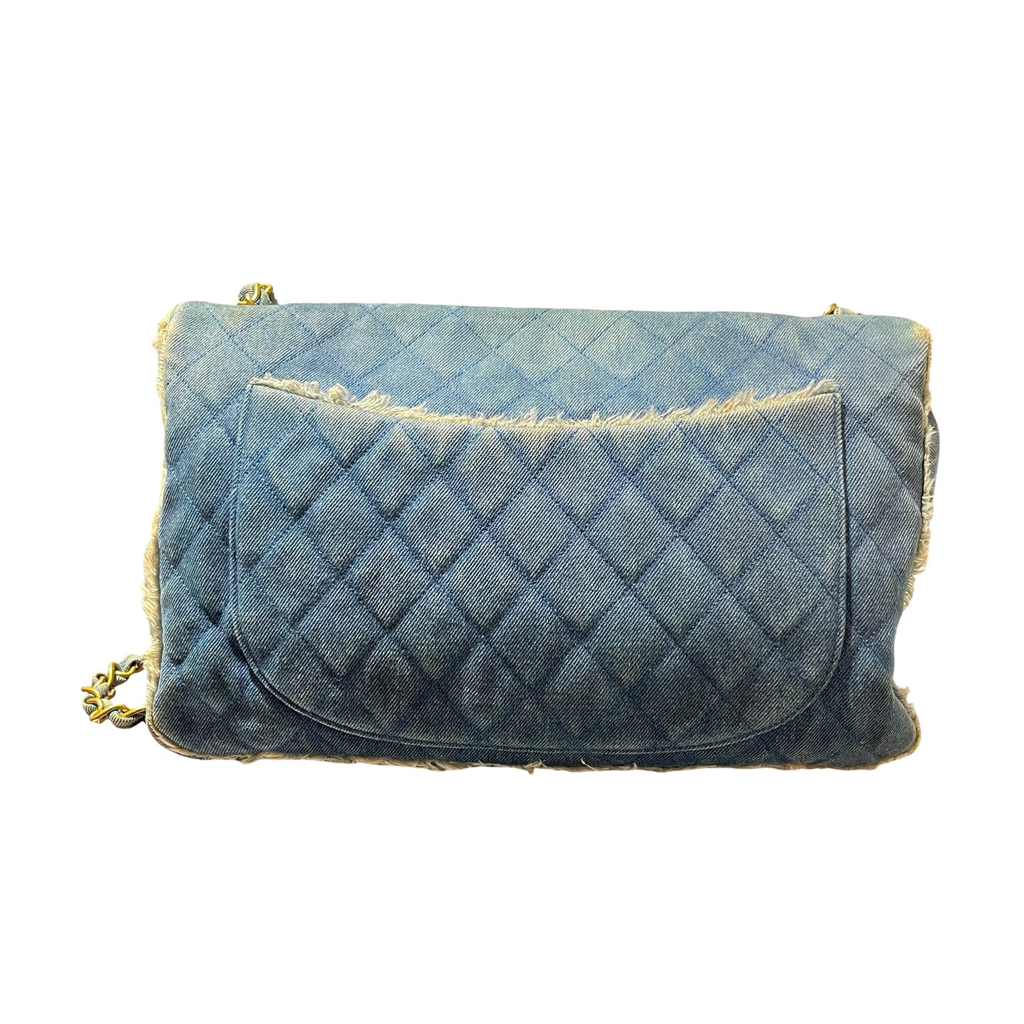 Used CHANEL Denim Matelasse Single Flap Chain Shoulder Bag Light Blue GHW