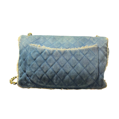 Used CHANEL Denim Matelasse Single Flap Chain Shoulder Bag Light Blue GHW