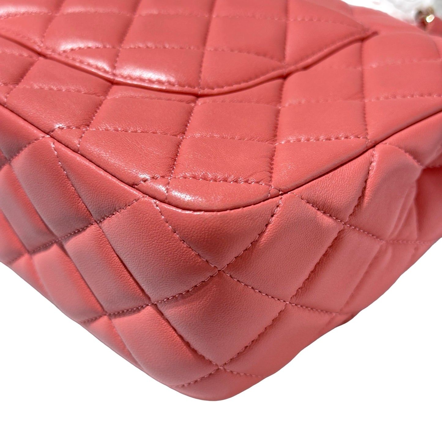 Used CHANEL Lambskin Leather Valentine Charm Classic Flap 25 Medium Chain Shoulder Bag Pink