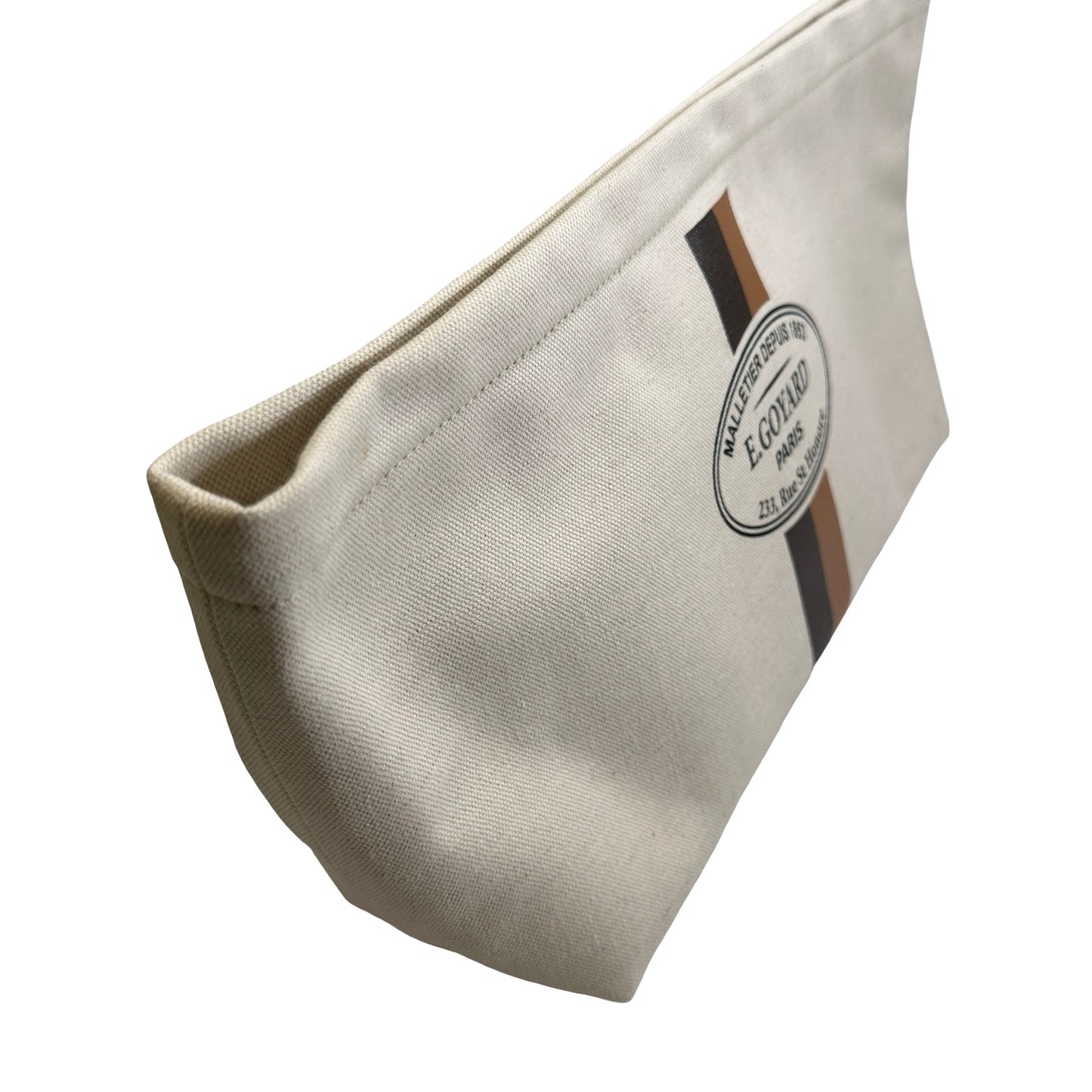 GOYARD Logo Stripes Toiletries Bag Pouch Beige Brown Black