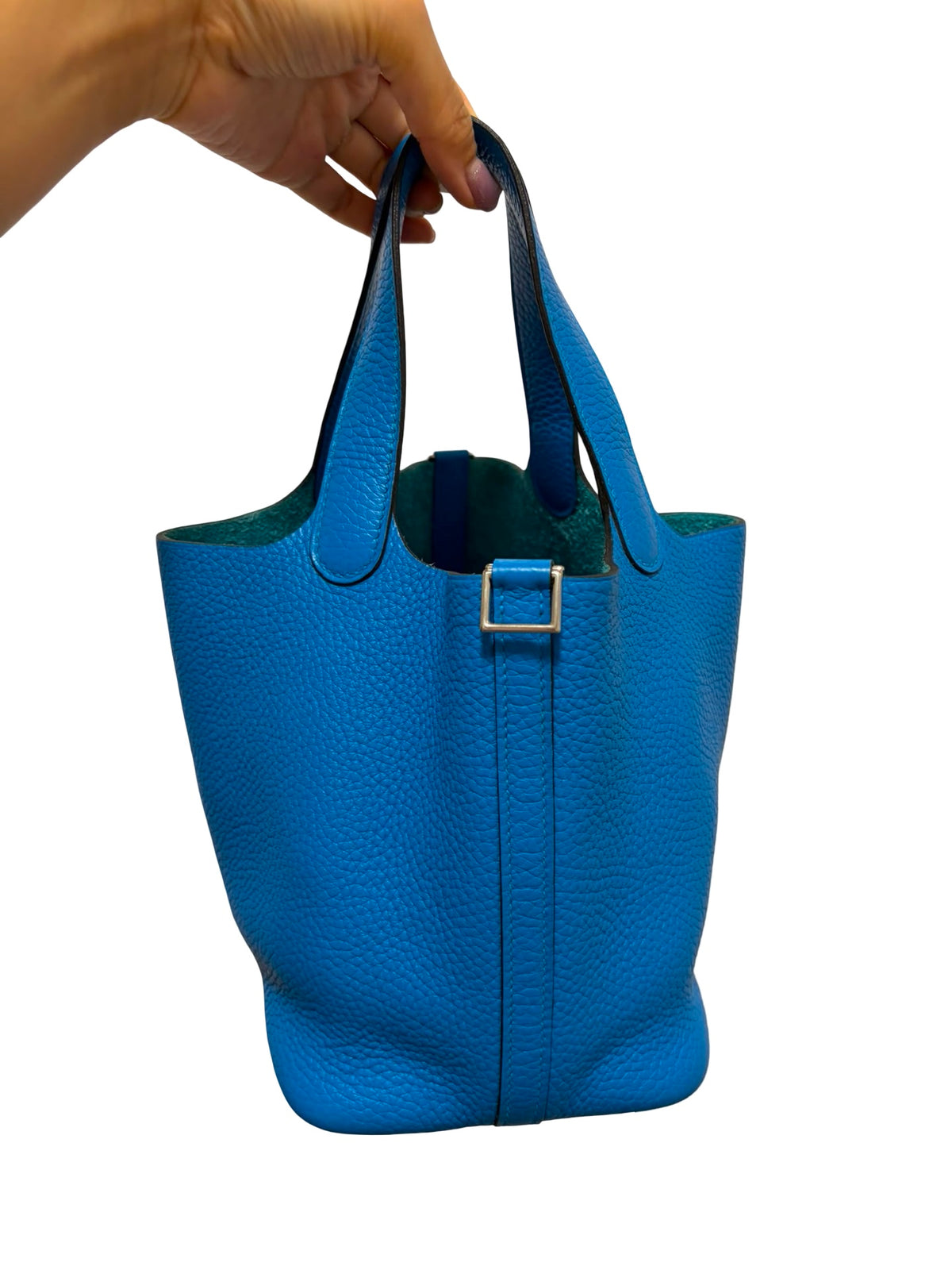 Used HERMES Taurillon Clemence Picotin 18 Handbag Blue Zanzibar
