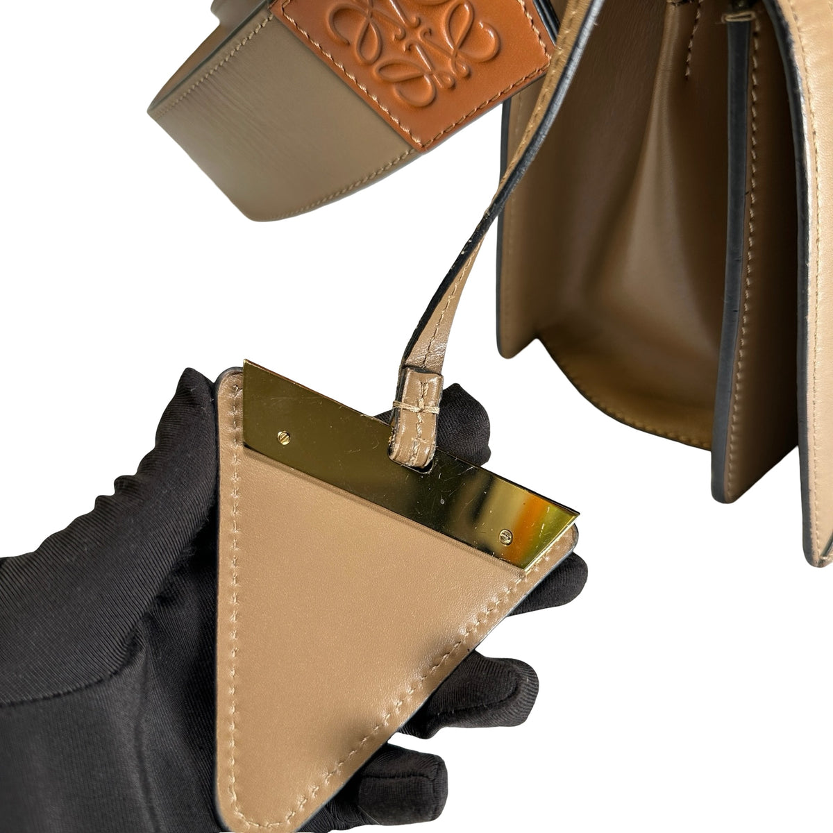 Used LOEWE Calfskin Barcelona Crossbody Bag Brown GH