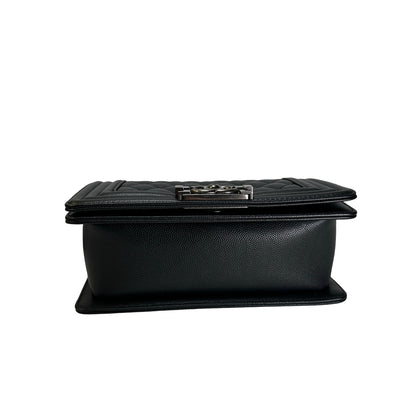 Used CHANEL Quilted Caviar Boy Chain Shoulder Bag Black