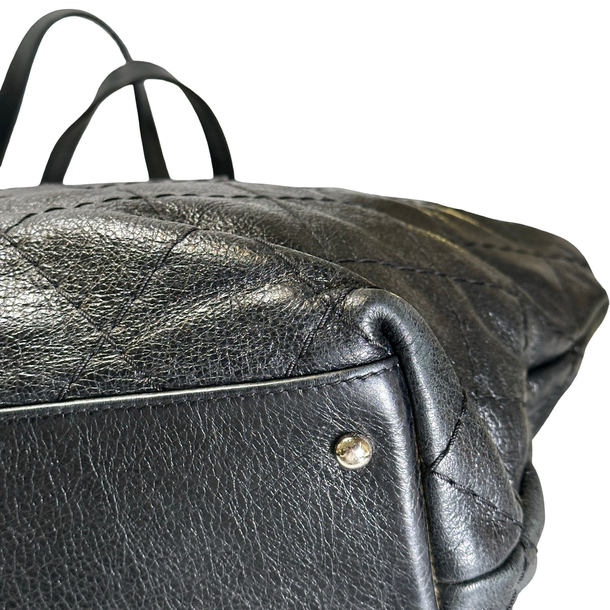 Used CHANEL Wrinkled Calfskin Hobo Shoulder Bag Black PHW