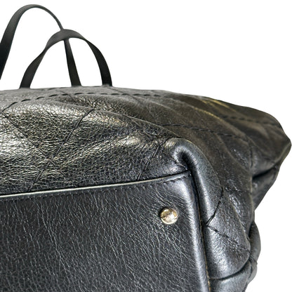 Used CHANEL Wrinkled Calfskin Hobo Shoulder Bag Black PHW