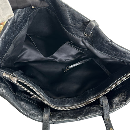 Used CHANEL Wrinkled Calfskin Hobo Shoulder Bag Black PHW