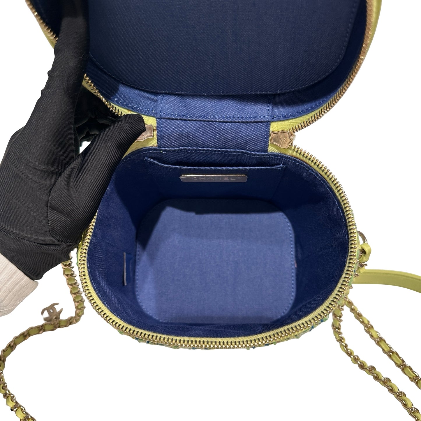 Used CHANEL Tweed Vanity Case Tweed Green Vanity case Green Blue Yellow