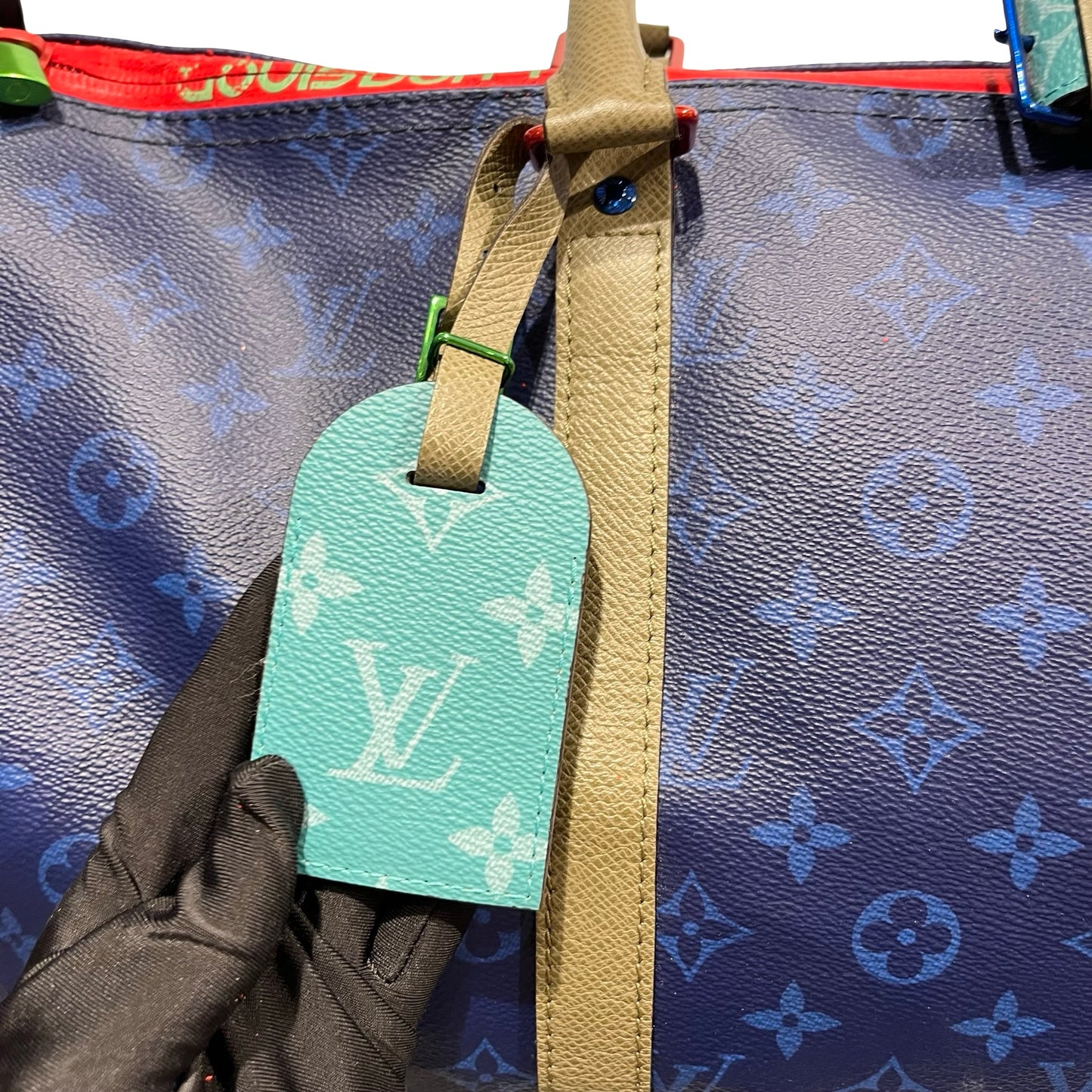 Used LOUIS VUITTON Monogram Keepall Bandoulière Travel Bag Blue Khaki Red Turquoise