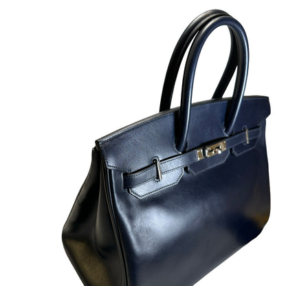 Used HERMES Leather Birkin Handbag Black Silver