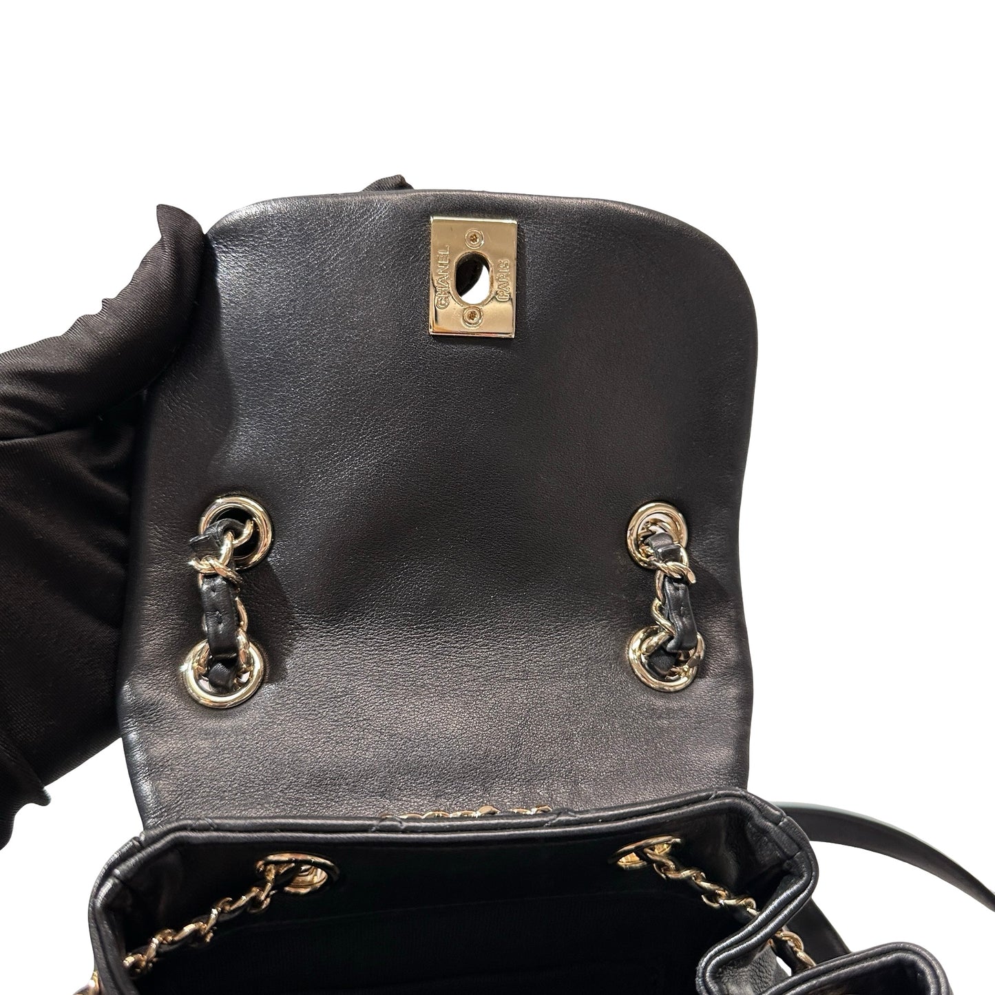 Used Chanel Calfskin Leather Small Duma Backpack Black GHW