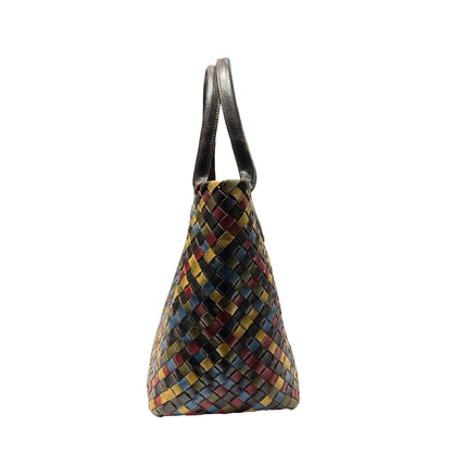 Used Bottega Veneta Calfskin Leather Handbag Multicolor GHW
