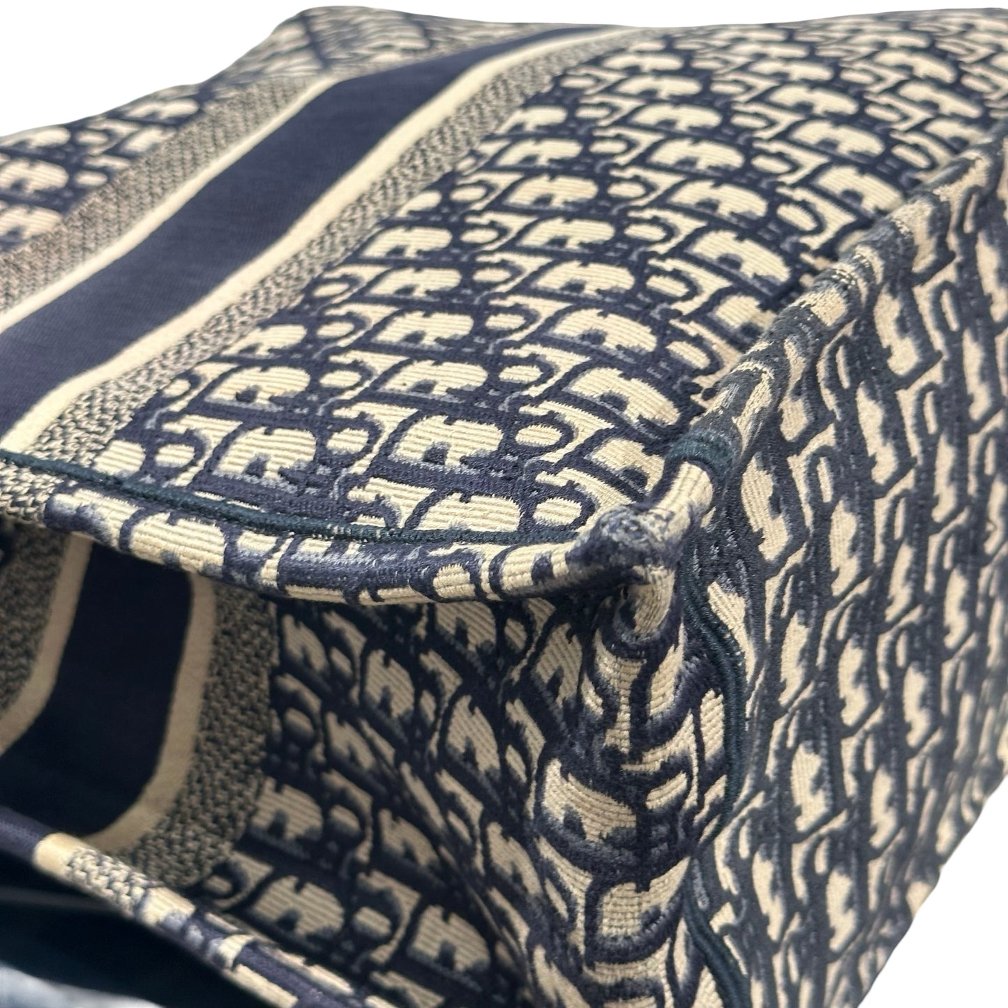 Used CHRISTIAN DIOR Oblique Embroidery Book Tote Tote Bag Blue Beige