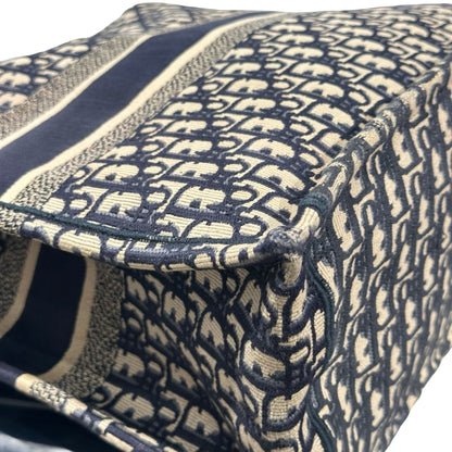 Used CHRISTIAN DIOR Oblique Embroidery Book Tote Tote Bag Blue Beige