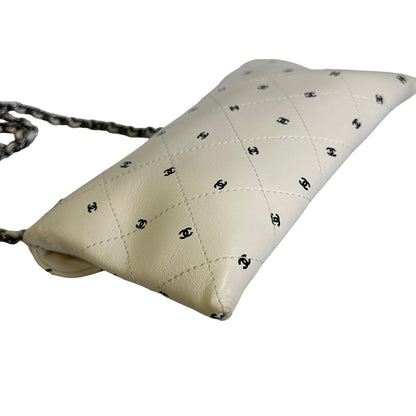 Used CHANEL Quilted CC Logo Print Quilted Wallet on Chain Chain Shoulder Bag White Black