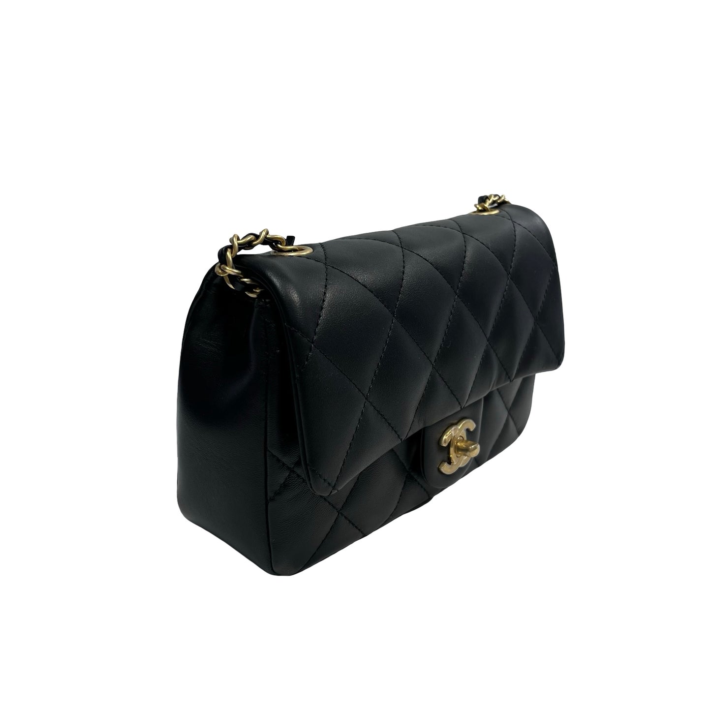 Used CHANEL Quilted Lambskin Mini Flap Bag Chain Shoulder Bag Black GHW