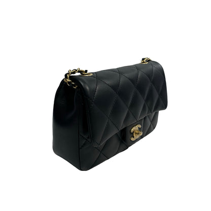 Used CHANEL Quilted Lambskin Mini Flap Bag Chain Shoulder Bag Black GHW