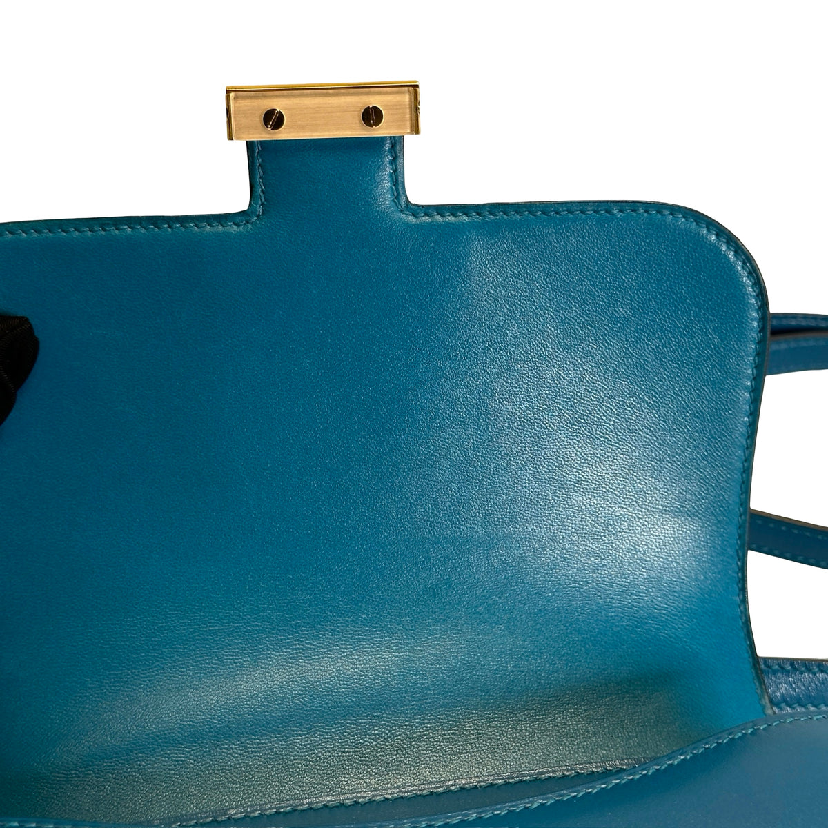 Used HERMES Epsom Leather Constance Shoulder Bag Blue Gold Hardware