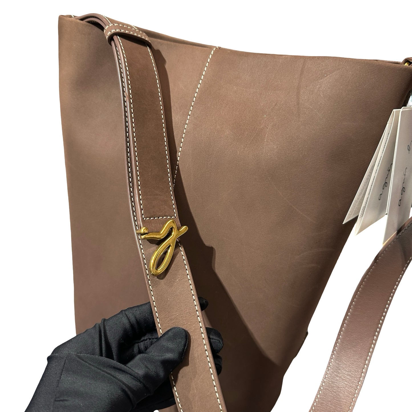 Used AGHES B Shoulder Shoulder Bag Brown GHW