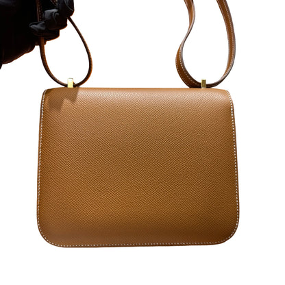 Brand New HERMES Epsom Felt Constance Crossbody Bag Brown Beige Gold Hardware