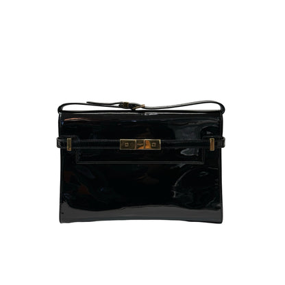 Used SAINT LAURENT Patent Leather Manhattan Medium Shoulder Bag Black GHW