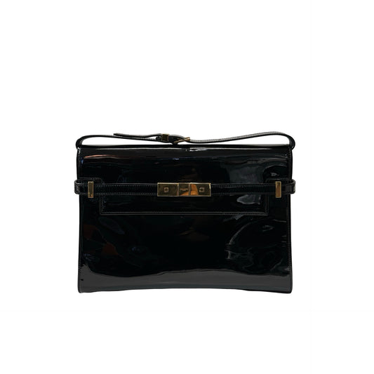 Used SAINT LAURENT Patent Leather Manhattan Medium Shoulder Bag Black GHW