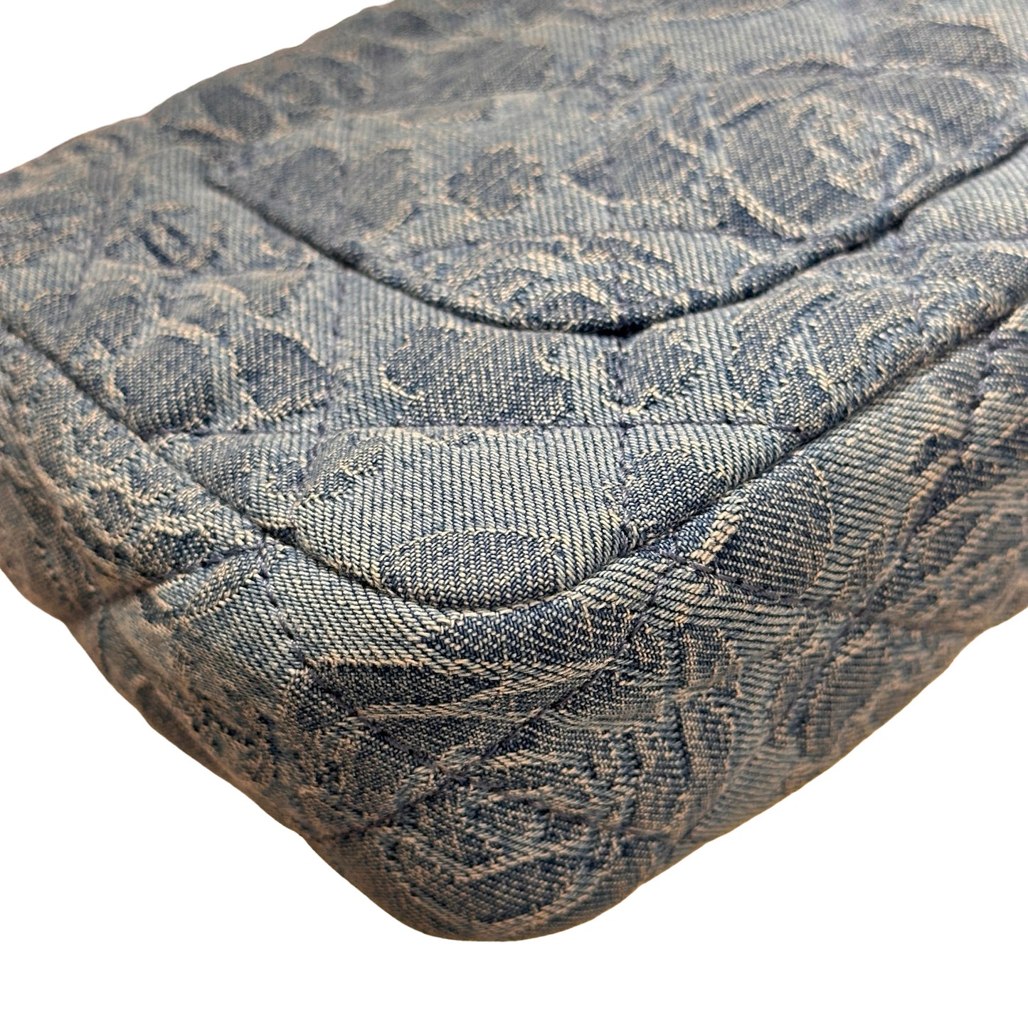 Used CHANEL Denim 23P CAMELIA HEART CRUSH FLAP Cross Body Bag Denim Blue