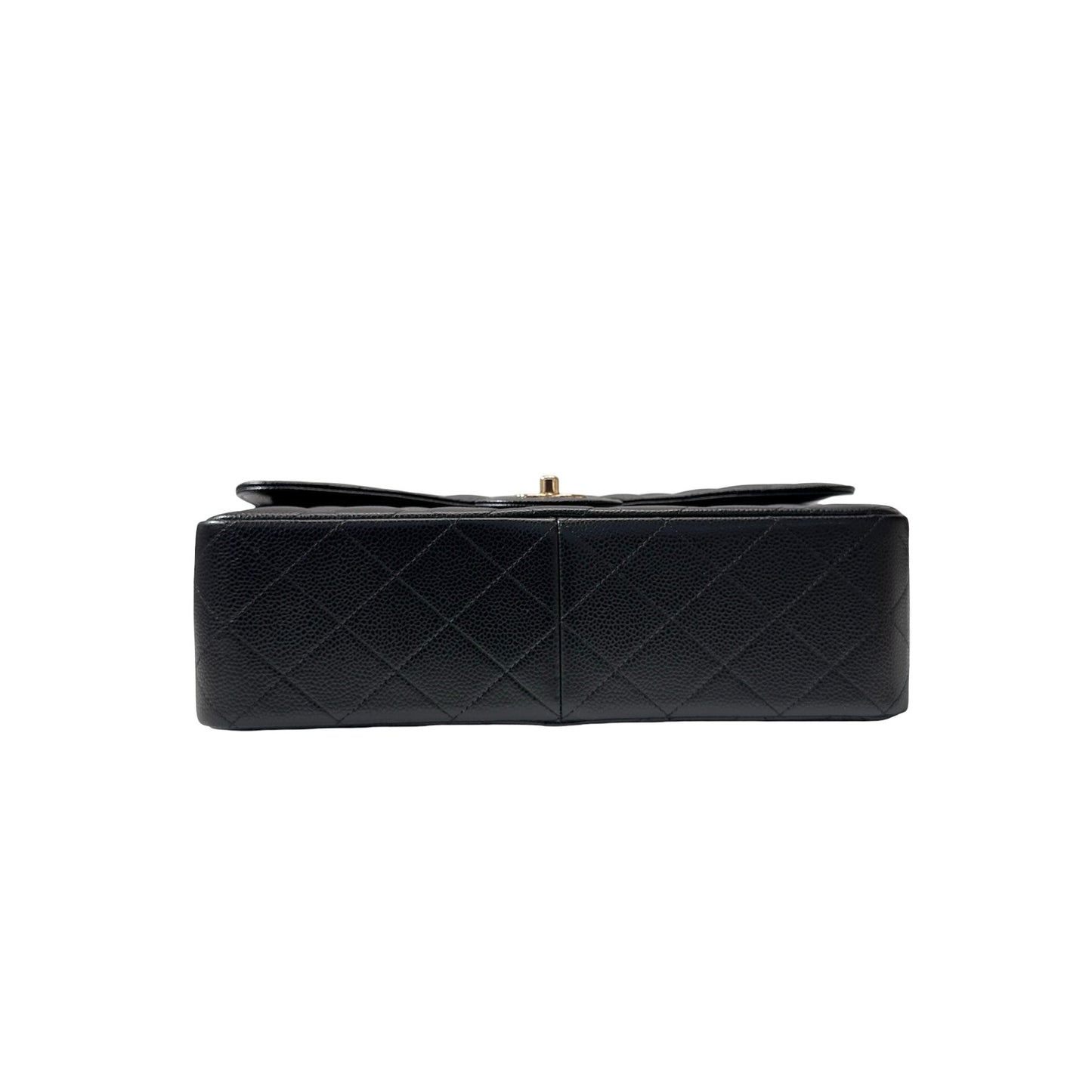 Used CHANEL Calfskin Leather Jumbo Chain Shoulder Bag GHW Black