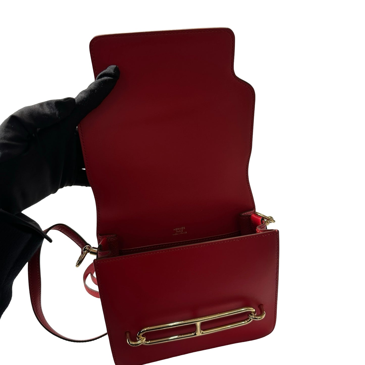 Used HERMÈS Allegro Calfskin MINI ROULIS Shoulder Bag 5X Rouge Piment GHW