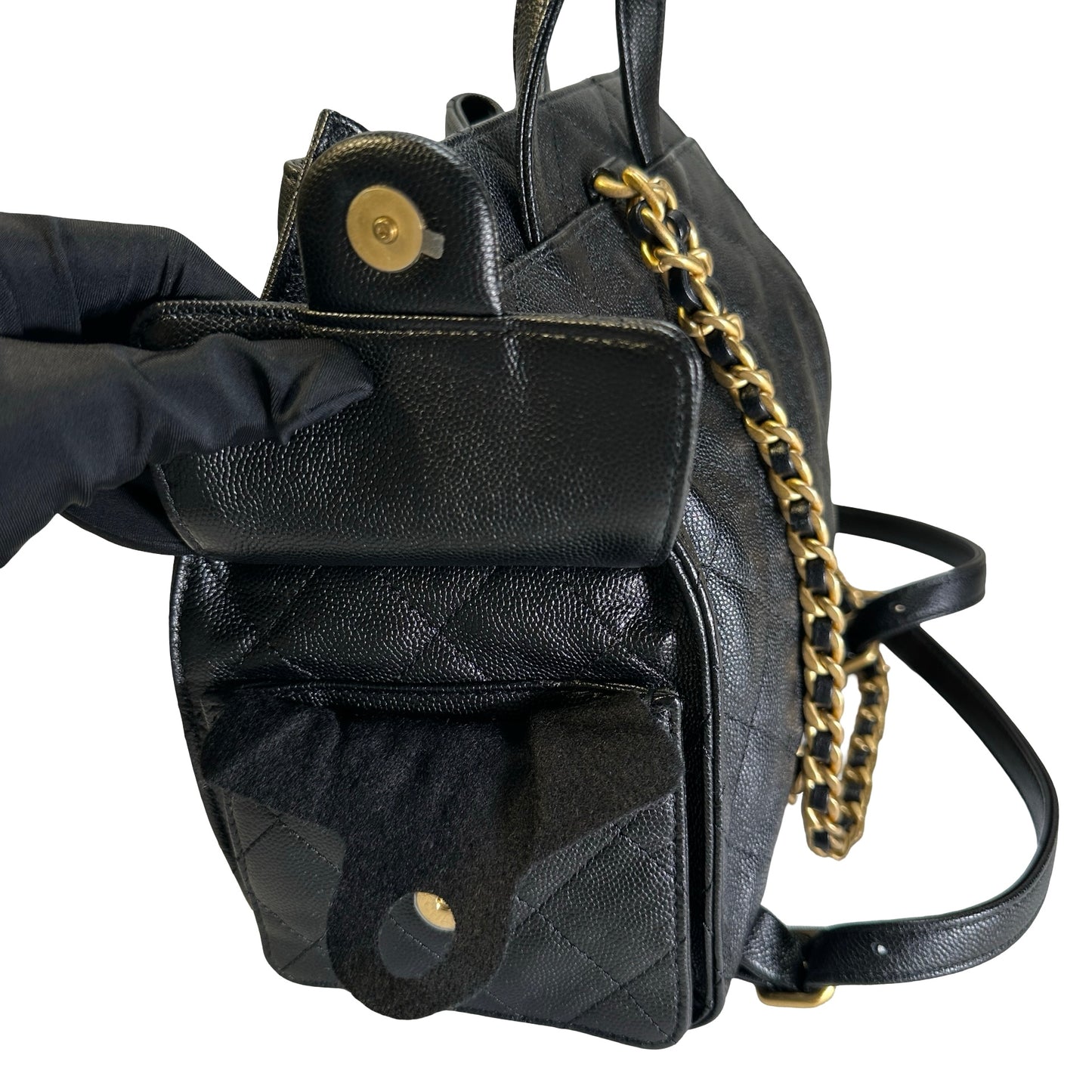 Used CHANEL Caviar Quilted 25 Backpack Backpack Black Gold