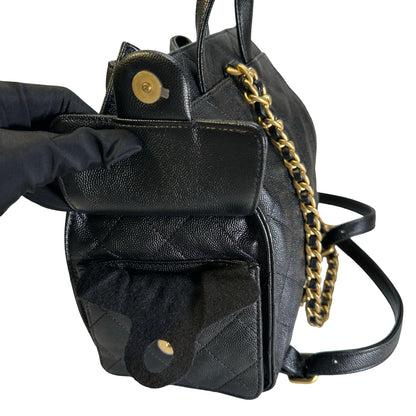 Used CHANEL Caviar Quilted 25 Backpack Backpack Black Gold