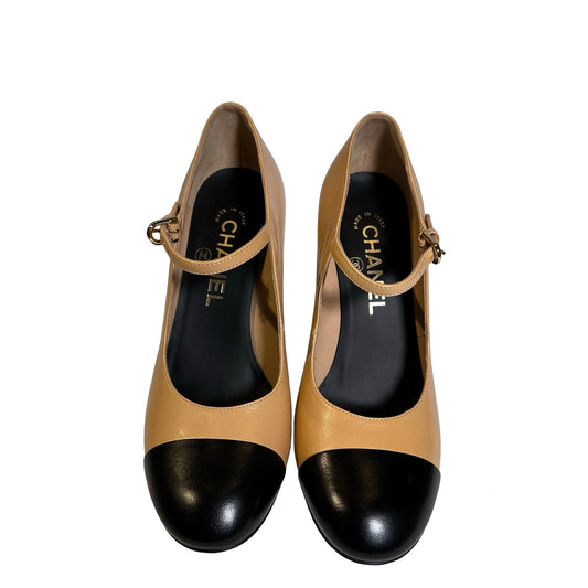 Used Chanel Shiny Lambskin Heels GHW Yellow